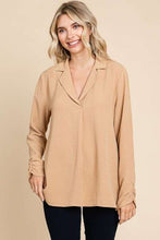 Load image into Gallery viewer, Culture Code Full Size Lapel Collar Ruched Long Sleeve Blouse
