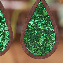 Load image into Gallery viewer, Sequin Wood Teardrop Earrings
