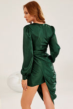 Load image into Gallery viewer, Satin Ruched Puff Sleeve Dress
