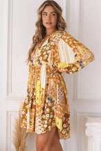 Load image into Gallery viewer, Patchwork Button Front Puff Sleeve Babydoll Dress
