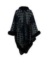 Load image into Gallery viewer, Checkered Faux Fur Trim Poncho
