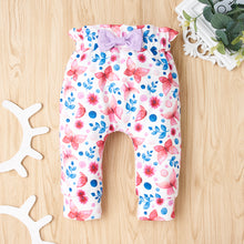 Load image into Gallery viewer, Baby Girl Bodysuit and Floral Paperbag Pants Set with Bow
