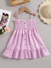 Load image into Gallery viewer, Girls Gingham Decorative Button Smocked Dress
