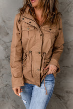 Load image into Gallery viewer, Drawstring Waist Hooded Jacket with Pockets
