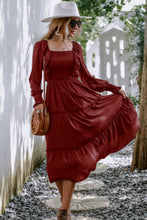 Load image into Gallery viewer, Smocked Square Neck Ruffle Trim Tiered Dress
