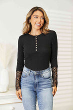 Load image into Gallery viewer, Double Take Crochet Lace Hem Sleeve Button Top
