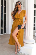 Load image into Gallery viewer, Ruffled Surplice Tie Waist Slit Midi Dress
