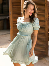 Load image into Gallery viewer, Swiss Dot Frill Trim Smocked Waist Mini Dress
