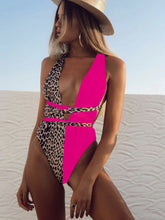 Load image into Gallery viewer, Tied Leopard Plunge One-Piece Swimwear
