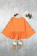 Load image into Gallery viewer, Embroidered Buttoned Peplum Top
