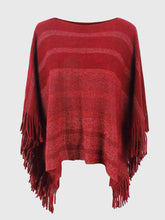 Load image into Gallery viewer, Striped Boat Neck Poncho with Fringes
