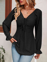 Load image into Gallery viewer, Tie Front V-Neck Puff Sleeve Blouse
