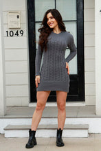 Load image into Gallery viewer, Cable-Knit Round Neck Long Sleeve Mini Sweater Dress
