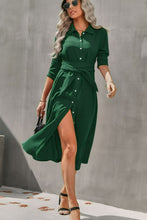 Load image into Gallery viewer, Collared Neck Tie Waist Midi Shirt Dress
