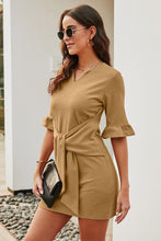 Load image into Gallery viewer, Tied Short Flounce Sleeve Notched Neck Dress
