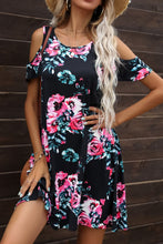 Load image into Gallery viewer, Floral Round Neck Cold-Shoulder Dress
