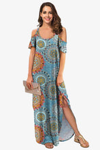 Load image into Gallery viewer, Slit Scoop Neck Cold-Shoulder Maxi Dress
