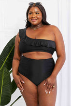 Load image into Gallery viewer, Marina West Swim Seaside Romance Ruffle One-Shoulder Bikini in Black
