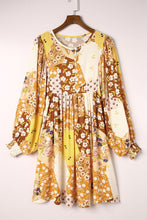 Load image into Gallery viewer, Patchwork Button Front Puff Sleeve Babydoll Dress
