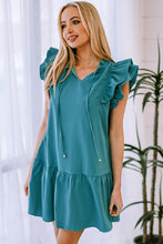 Load image into Gallery viewer, Ruffle Shoulder Tie-Neck Tiered Dress

