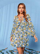 Load image into Gallery viewer, Floral Tie Front Deep V Split Sleeve Dress
