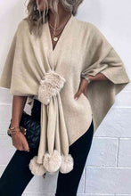 Load image into Gallery viewer, Surplice Neck Pom-Pom Trim Poncho
