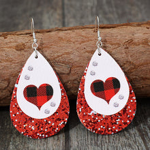 Load image into Gallery viewer, Heart Sequin Leather Teardrop Earrings
