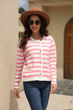 Load image into Gallery viewer, Striped Round Neck Button-Down Dropped Shoulder Cardigan
