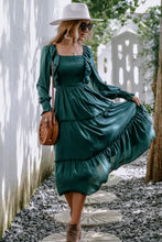 Load image into Gallery viewer, Smocked Square Neck Ruffle Trim Tiered Dress
