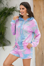 Load image into Gallery viewer, Tie-Dye Drawstring Hoodie and Shorts Set
