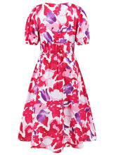 Load image into Gallery viewer, Ruched Printed Surplice Short Sleeve Dress
