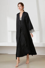 Load image into Gallery viewer, Contrast Lace Trim Satin Night Dress and Robe Set
