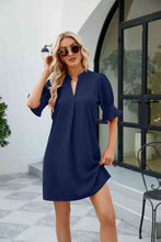 Load image into Gallery viewer, Notched Neck Flounce Sleeve Mini Dress
