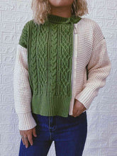 Load image into Gallery viewer, Cable-Knit Contrast Zip-Up Cardigan
