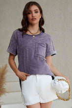 Load image into Gallery viewer, Mineral Wash Round Neck Short Sleeve Blouse
