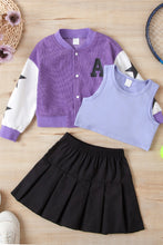 Load image into Gallery viewer, Girls Contrast Bomber Jacket, Tank, and Pleated Skirt Set
