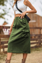 Load image into Gallery viewer, Drawstring Waist Slit Denim Skirt
