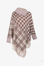 Load image into Gallery viewer, Houndstooth Turtleneck Fringe Hem Poncho
