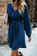 Load image into Gallery viewer, Notched Tie Waist Dropped Shoulder Mini Dress
