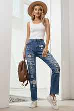 Load image into Gallery viewer, Printed Patch Distressed Boyfriend Jeans
