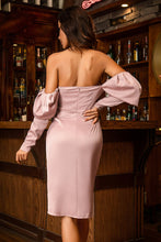 Load image into Gallery viewer, Sweetheart Neck Tulip Hem Puff Sleeve Dress
