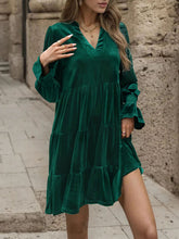 Load image into Gallery viewer, Notched Long Sleeve Tiered Dress
