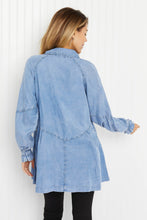 Load image into Gallery viewer, Zenana Sunflower Fields Full Size Chambray Button-Up Swing Tunic
