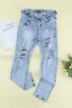 Load image into Gallery viewer, Acid Wash Belted Button Fly Distressed Jeans
