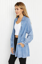 Load image into Gallery viewer, Zenana Sunflower Fields Full Size Chambray Button-Up Swing Tunic
