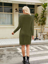 Load image into Gallery viewer, Notched Neck Cable-Knit Slit Sweater Dress
