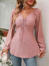Load image into Gallery viewer, Tie Front V-Neck Puff Sleeve Blouse
