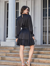 Load image into Gallery viewer, Ruffle Hem Tie Belt Mock Neck Knee Length Dress
