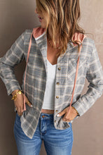Load image into Gallery viewer, Plaid Drawstring Hooded Shirt Jacket

