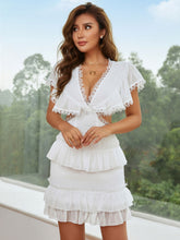 Load image into Gallery viewer, Flutter Sleeve Plunge Cutout Layered Mini Dress
